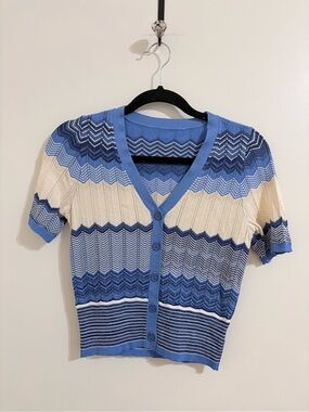Blue Chevron Knit Button-Front Short Sleeve Dress sets